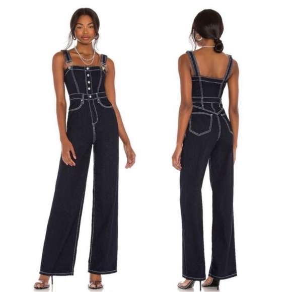 WeWoreWhat Bustier Wide Leg Jumpsuit Overalls in Indigo Denim Size 2 NWT - Picture 1 of 8